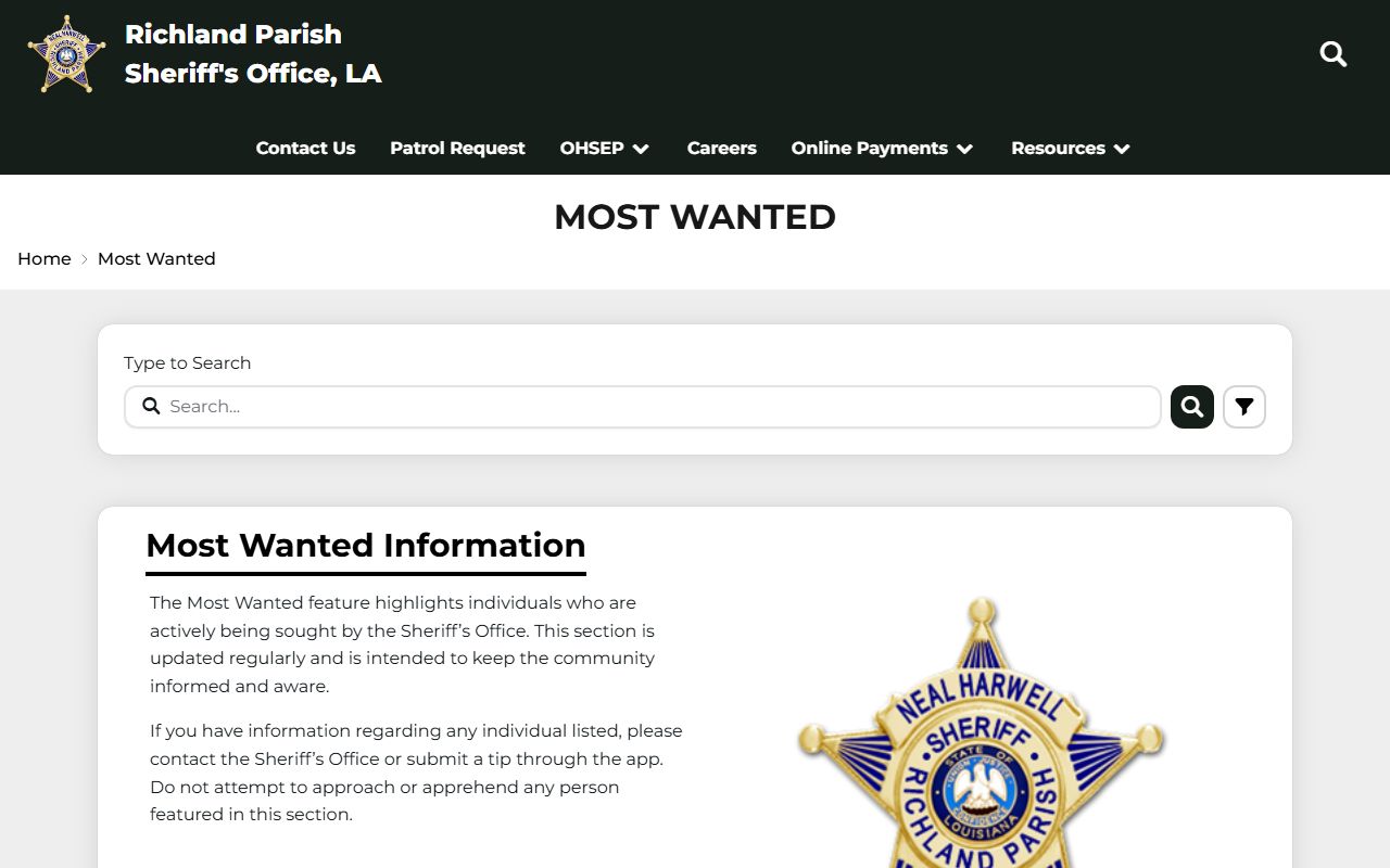 Richland Parish jail mugshots most wanted page distinction